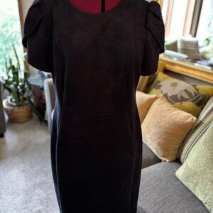 CALVIN KLEIN Blue size 14 Faux-Suede Knee Length Dress with Tulip Sleeves